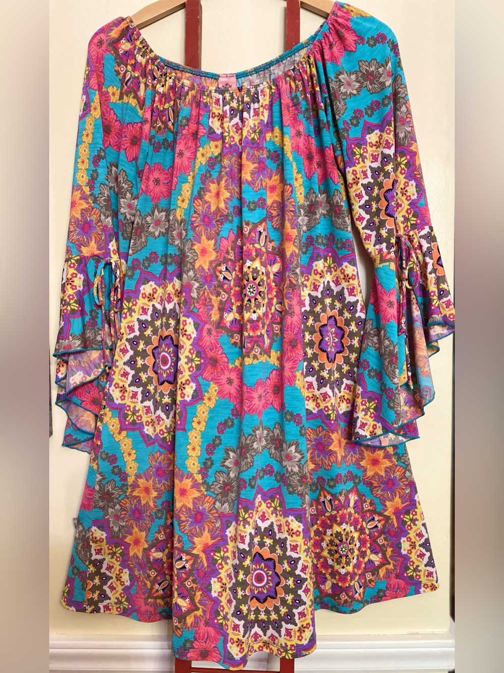 Honeyme Curvy Vibrant Boho Off-Shoulder Dress